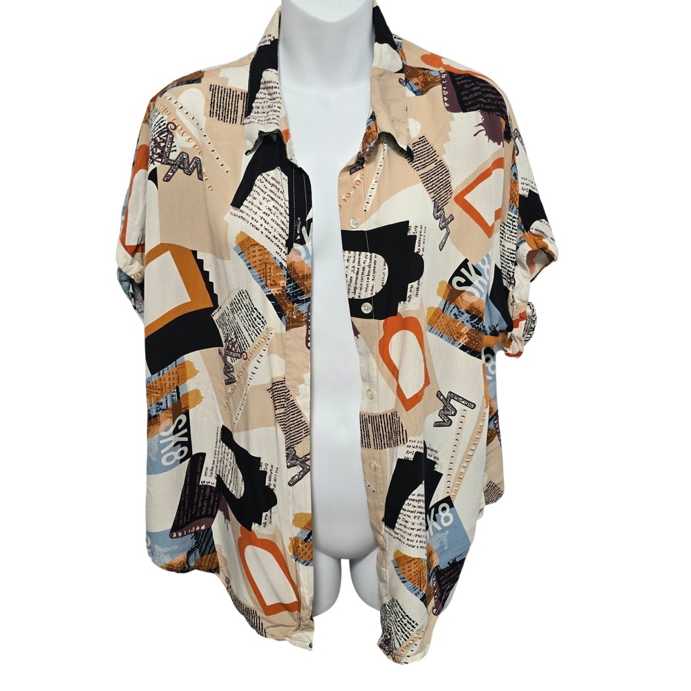 Sunburst Kiss Graphic Button Down Shirt Large Coverup‎ Resortwear News Abstract